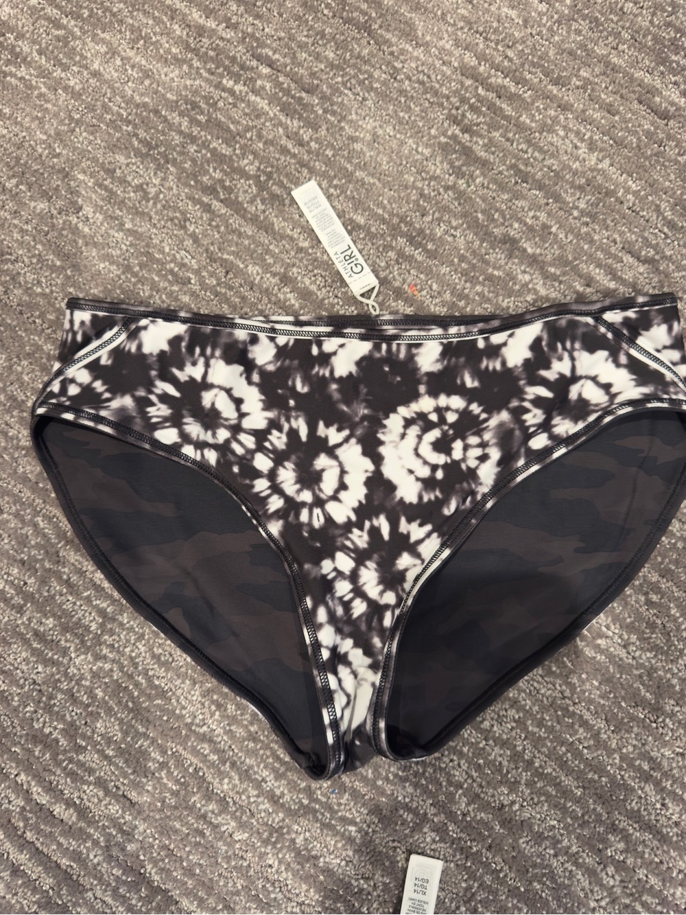 NEW Athleta Girl Reversible Tie-Dye + Camo Print Bikini Bottom XXL Girls 16